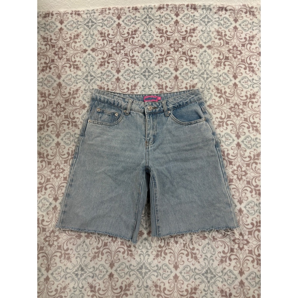 Edikted Light Wash High Waisted Raw Hem Denim Shorts XS 100% Cotton